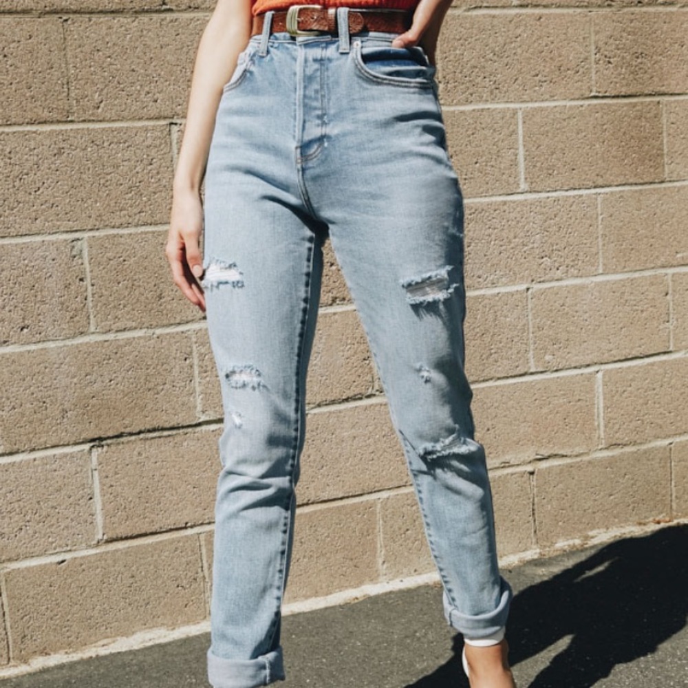 High-Rise Distressed Ankle Mom Jeans